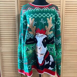 Men’s 3XL Festive Cow ugly Christmas Sweater